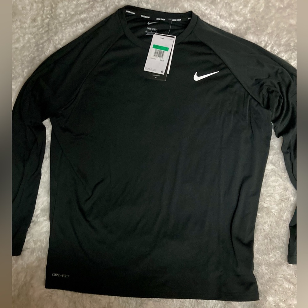 Nike Dri Fit Jet Black Long Sleeves Mens Active Gear Shirt sz XL
